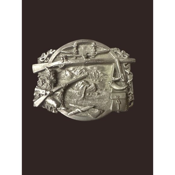 Siskiyou Other - Siskiyou Belt Buckle Mountain Man fur trapper Scene Pewter Western 1984‎